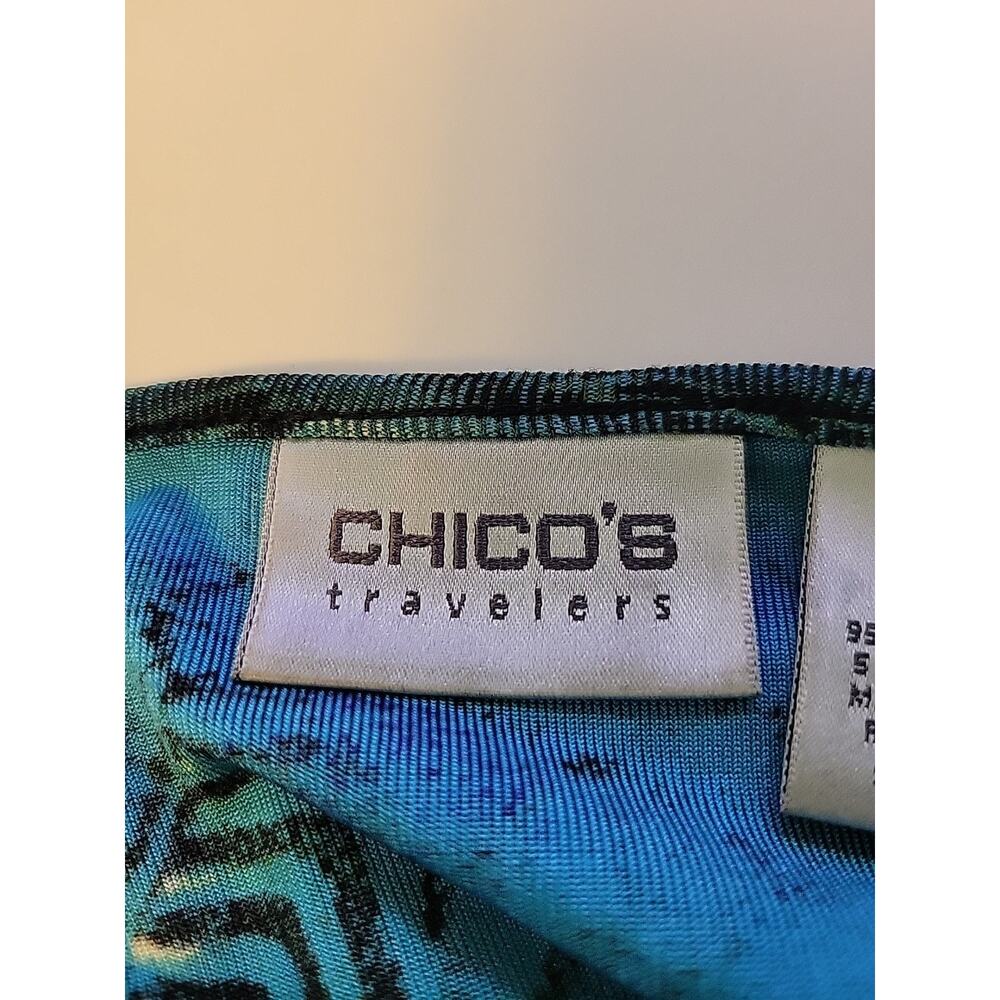 Chico's Travelers Blue Artsy Nautilus Slinky LS V Neck Blouse Women's 1 US Med - Picture 11 of 12